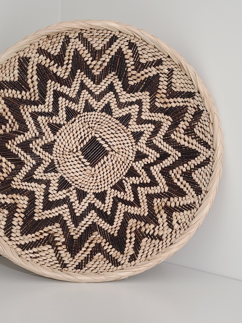 Handwoven Natural and Dark Brown Decorative Wall Basket - Home Accents